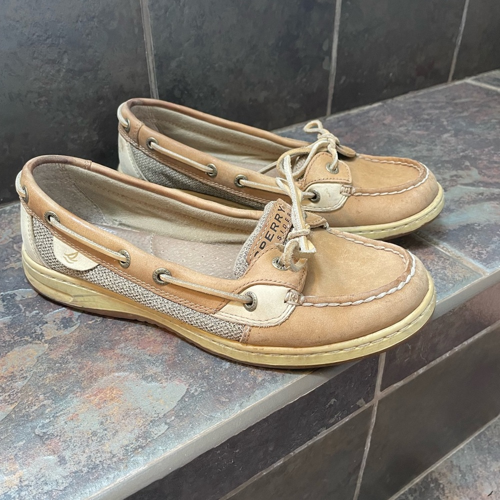 Sperry Tan Flats with Moccasin Toe and Rawhide Laces